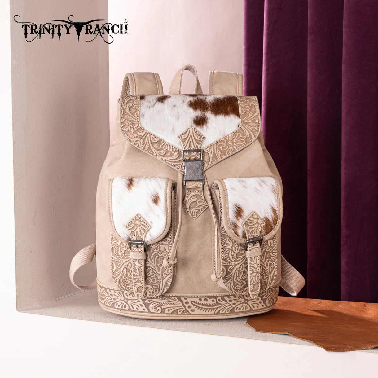 Trinity Ranch Genuine Hair-On Cowhide Tooled Backpack